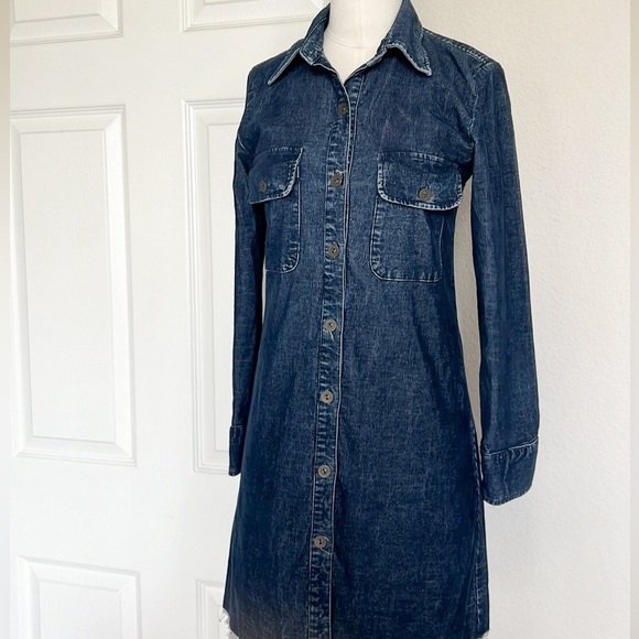 Free People Blue Corduroy Button-Down Shift Dress - Picture 3 of 10
